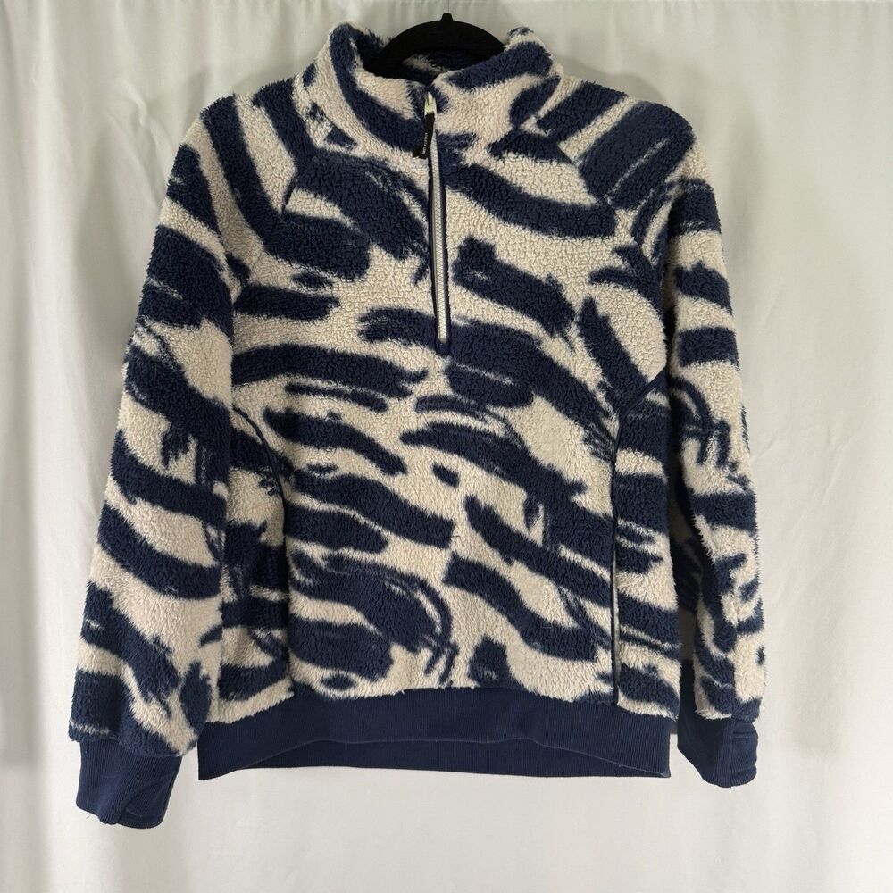 Athleta Girl Fleece Jacket Girls XL White Blue 1/4 Zip Pullover Pockets